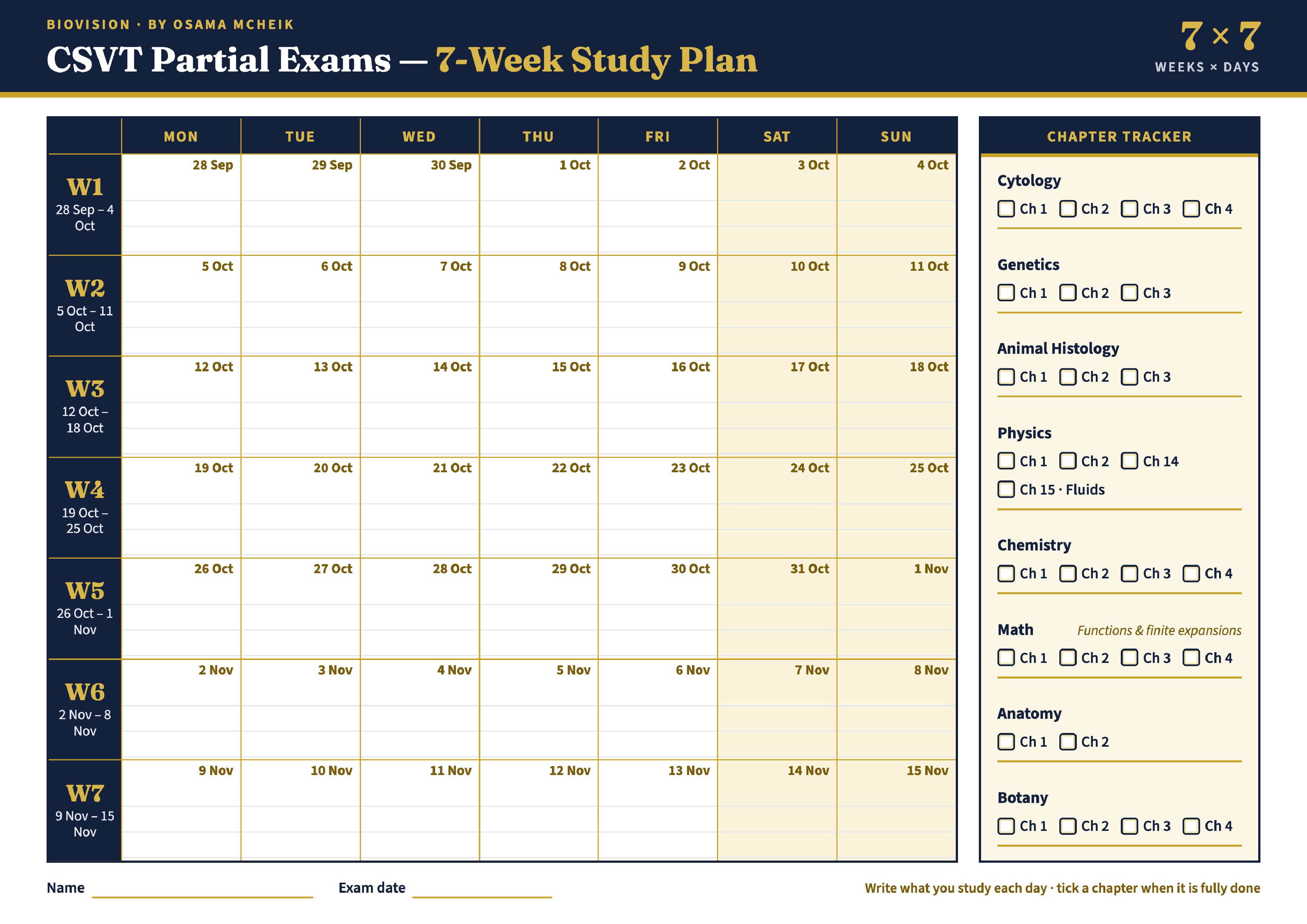 CSVT Partial Exams — 7-Week Study Plan by Osama Mcheik